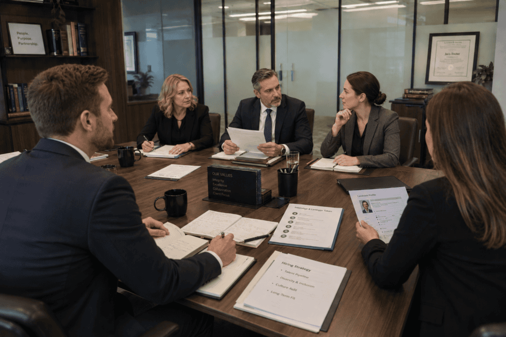 Corporate discussion in modern conference room