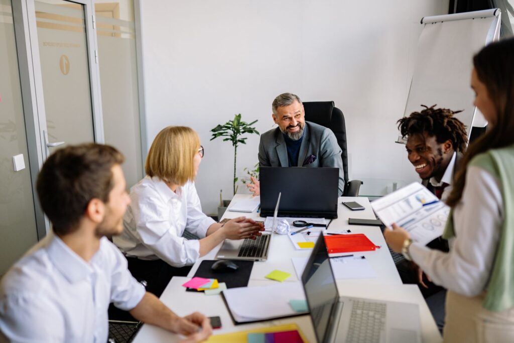 Legal team reviewing business documents
